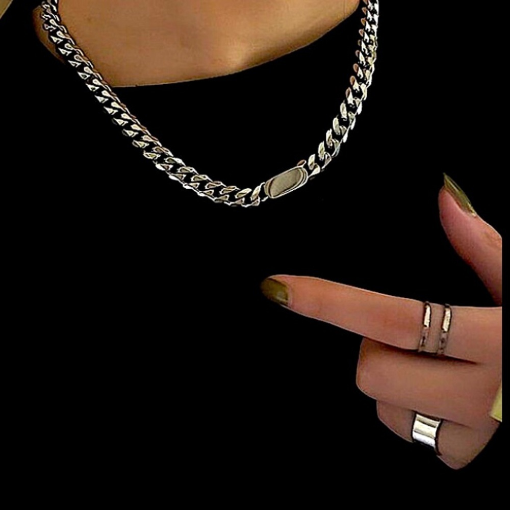 Stainless Steel Cuban Chain Link Necklace Bracelet Matching Set - Picture 7 of 10